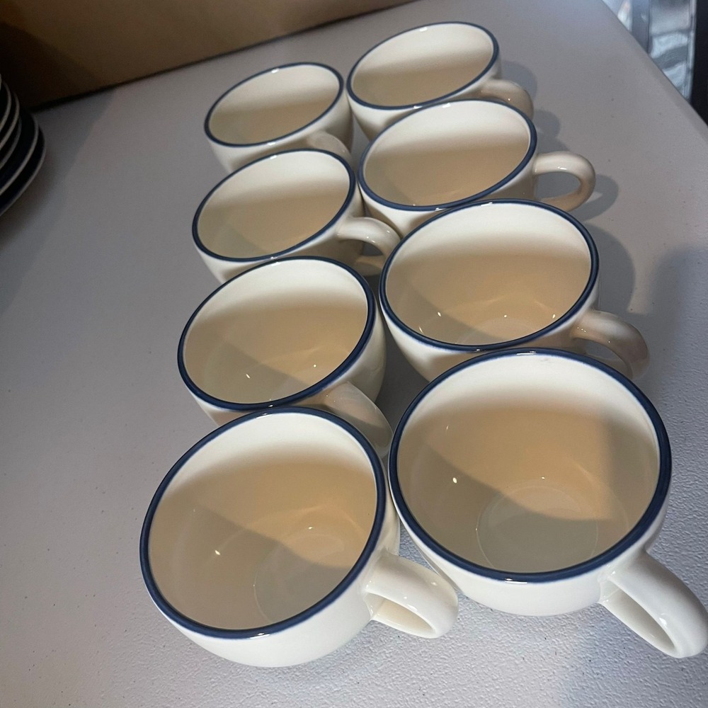 8 Pfaltzgraff‎ OCEAN BREEZE 3" Coffee Tea Cups Mugs Stoneware Blue Green Bands